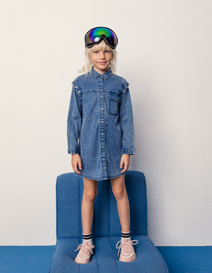 Vestido camisero vaquero medium blue niña - IKKS
