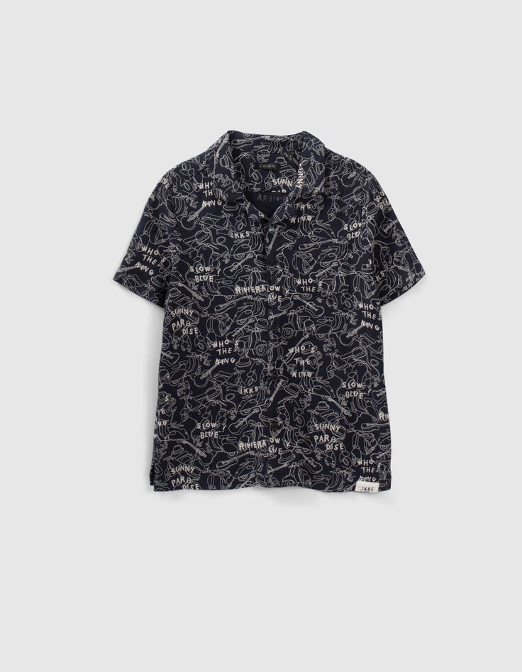 Boys’ navy Lenzing™ Ecovero™ viscose shirt, line drawing print-1