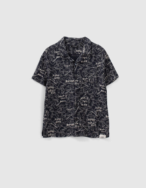 Boys’ navy Lenzing™ Ecovero™ viscose shirt, line drawing print