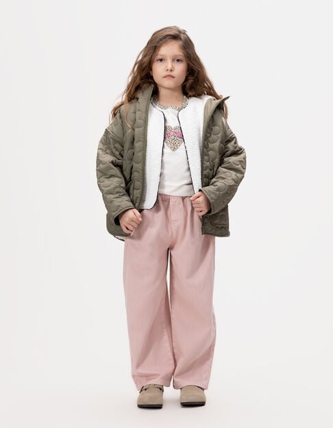 Girls’ khaki flowery fur-lined quilted padded jacket - IKKS