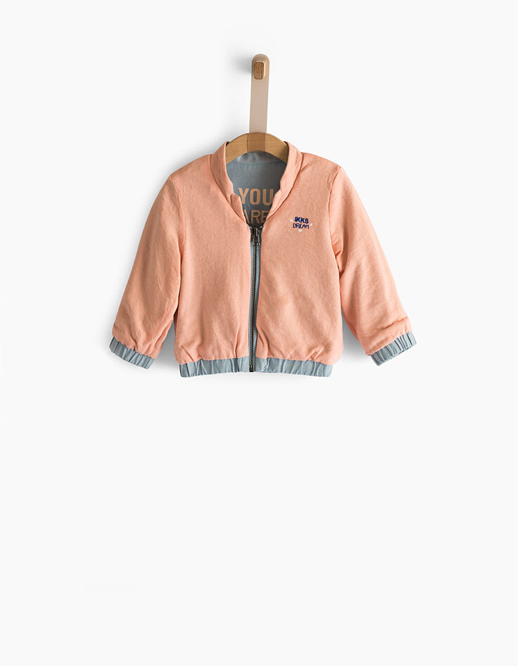 Baby girls’ bleach blue+pink reversible cardigan-2 Baby girls’ bleach blue+pink reversible cardigan-2