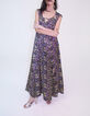 Langes schwarzes Damenkleid, rückenfrei, Maxi-Blumenprint-1