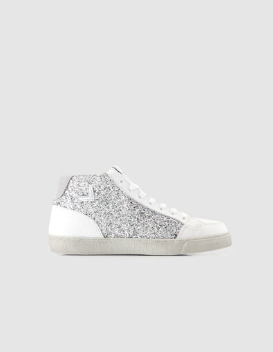 Dames sneakers met hoge top in wit leer en lovertjes - IKKS