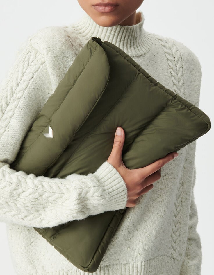 Women’s khaki quilted nylon computer case-6 Women’s khaki quilted nylon computer case-6