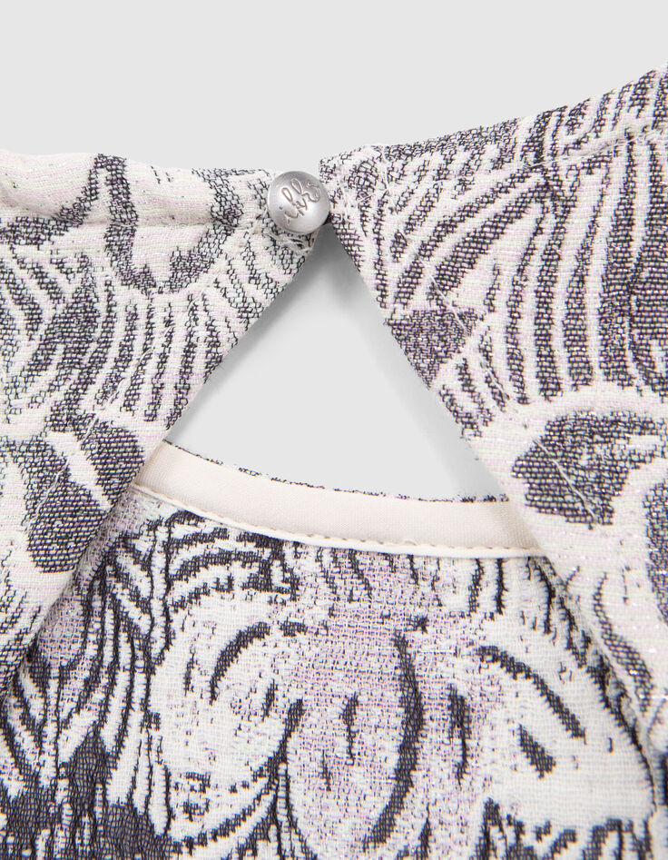 Gebloemde maxi meisjesjurk in ecru jacquard-7