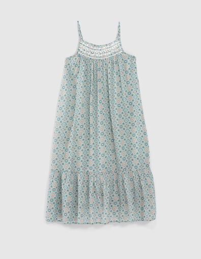 Girls’ aqua geometric print long dress - IKKS