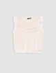 Pull écru tricot dentelle et volants brodés fille-2