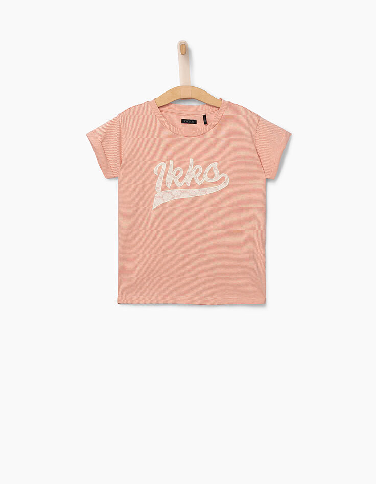 Mädchen-T-Shirt, Dunkelorange, feine Streifen-2