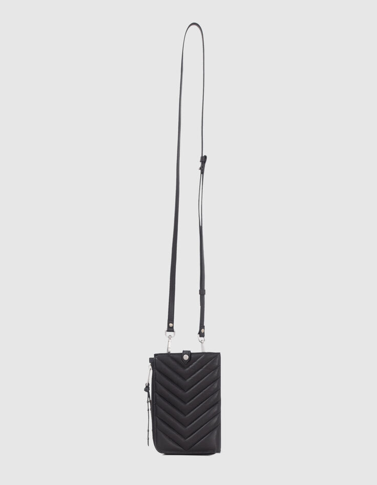 Bolso teléfono 1440 cuero acolchado negro para mujer-1