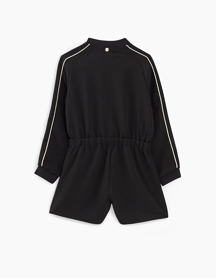 Combi-short noir esprit bomber avec broderies fille-5 Combi-short noir esprit bomber avec broderies fille-5