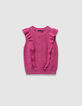 Pull sans manches rose tricot fantaisie volants fille-2