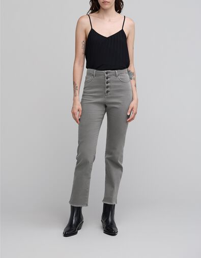 Jean droit tilleul waterless boutonn&eacute; bas frang&eacute;s Femme - IKKS