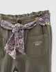 Pantalon kaki à ceinture-foulard végétal bébé fille-7