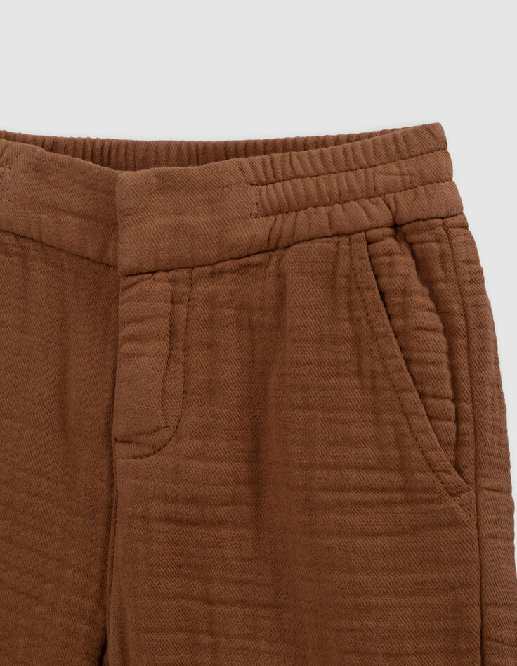 Bermuda shorts JOGGER LOOSE cognac cotton gauze for boy-5
