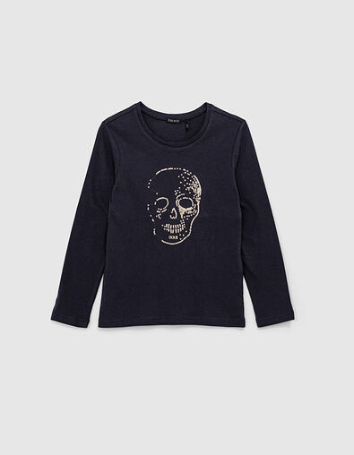 Tee-shirt navy fonc&eacute; t&ecirc;te de mort sequins or fille - IKKS
