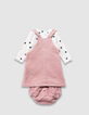 Ensemble t-shirt blanc, robe et bloomer roses bébé fille-3