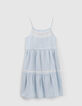 Robe bleu clair LENZING™ LYOCELL™  brodée à bretelles fille-1
