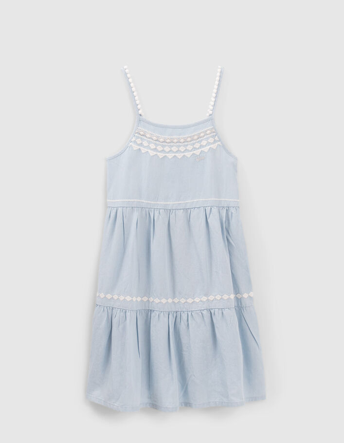 Robe bleu clair LENZING™ LYOCELL™  brodée à bretelles fille - IKKS