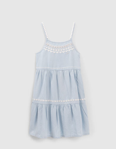 Girls’ light blue LENZING™ LYOCELL™  dress with embroidery & straps - IKKS