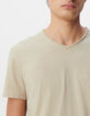 L&lsquo;Essentiel Herren-T-Shirt beige Bio-Baumwolle V-Kragen-4