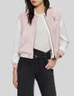Blouson teddy rose et blanc badges et broderies dos Femme-1