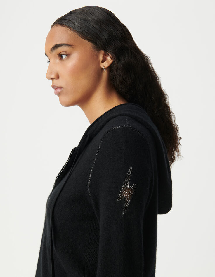 Cárdigan negro cuello V 100 % cachemira mujer-4