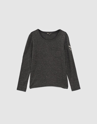 Schwarzes M&auml;dchenshirt mit gestickten Fischgr&auml;ten - IKKS