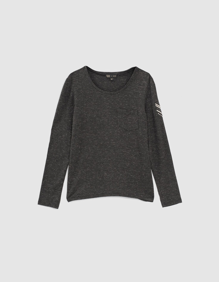 Schwarzes M&auml;dchenshirt mit gestickten Fischgr&auml;ten-1