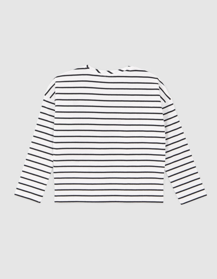 Cremewei&szlig;es, besticktes M&auml;dchen-Ringelshirt, Biobaumwolle-3