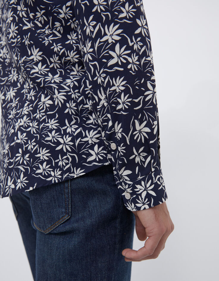 Marineblaues Herrenhemd im SLIM-Fit mit Blumenprint-6