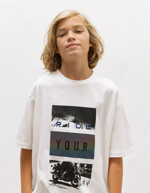 Weißes Jungen-T-Shirt mit Biker-Tryptichon