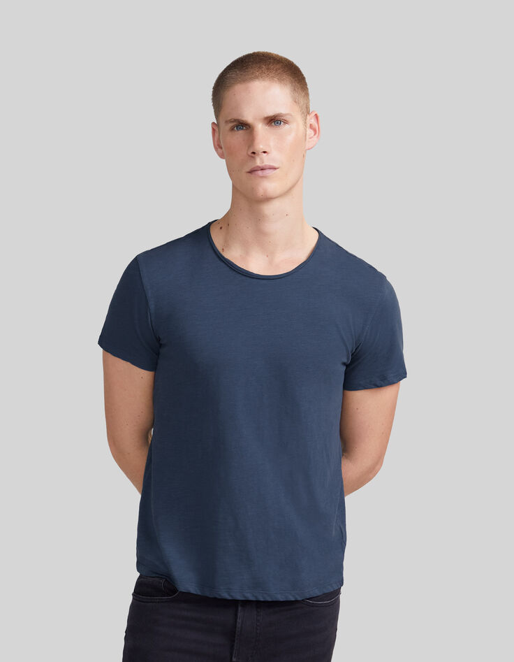 Men’s petrol organic cotton Essential round-neck T-shirt-1