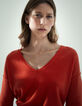 Women's orange-red pure cashmere V-neck sweater-1