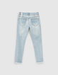 Bleach Blue Skinny-Mädchenjeans mit Fransenabschluss-3