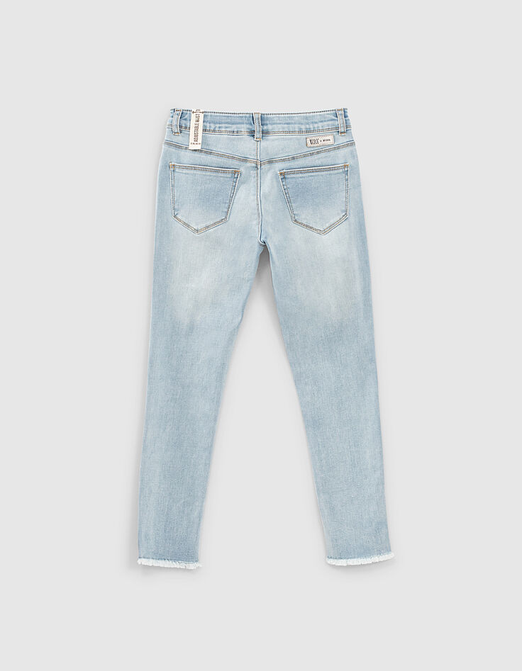 Bleach Blue Skinny-Mädchenjeans mit Fransenabschluss-3