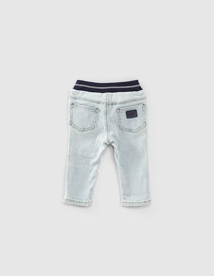 Baby boys’ bleach blue slogan organic cotton jeans  -3
