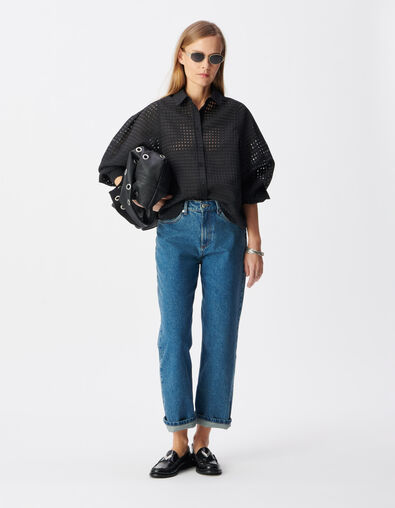 Dameshemd met zwart opengewerkt motief - IKKS