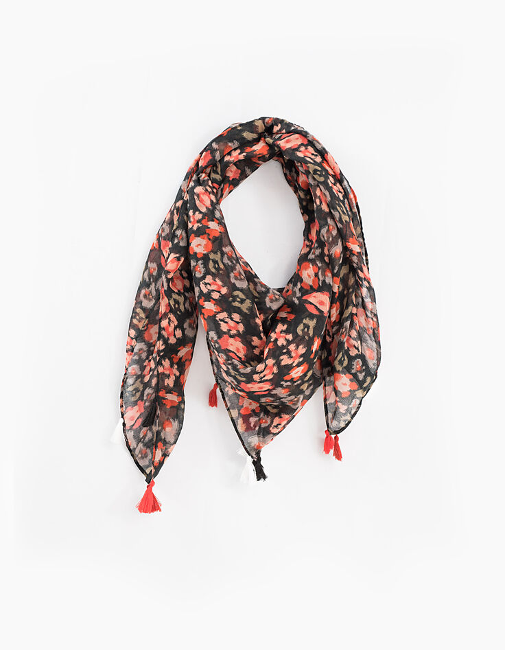 Women’s floral print fine scarf with tassels-1