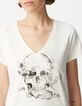 Tee-shirt col V blanc coton bio visuel tête de mort Femme-4