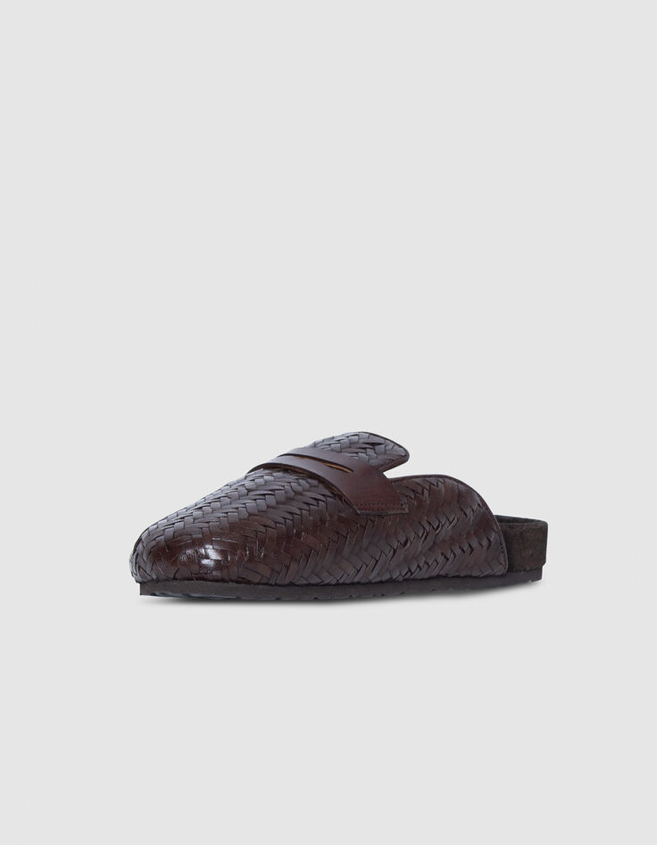 Bruine gevlochten leren damesklompen-2