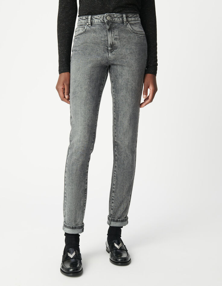 Pantalon slim gris d&eacute;tails clous pour Femme-1