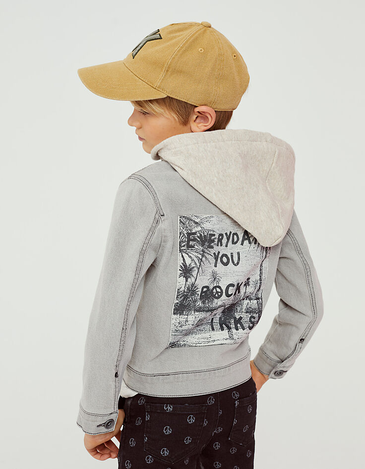 Boys’ bleached grey denim jacket + sweatshirt fabric hood-2