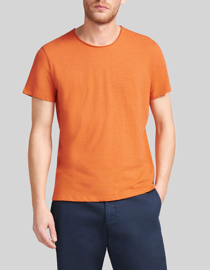 Oranje T-shirt L'Essentiel biokatoen ronde hals Heren-5
