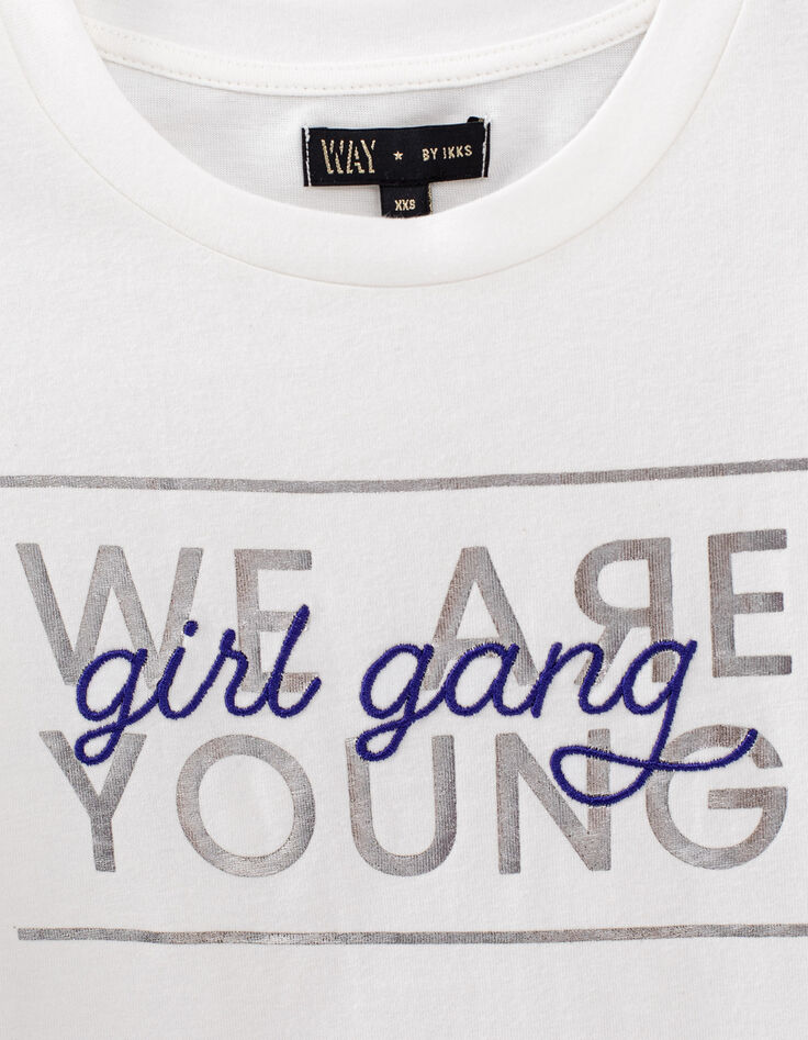 Camiseta blanco roto cropped mensaje ni&ntilde;a-3