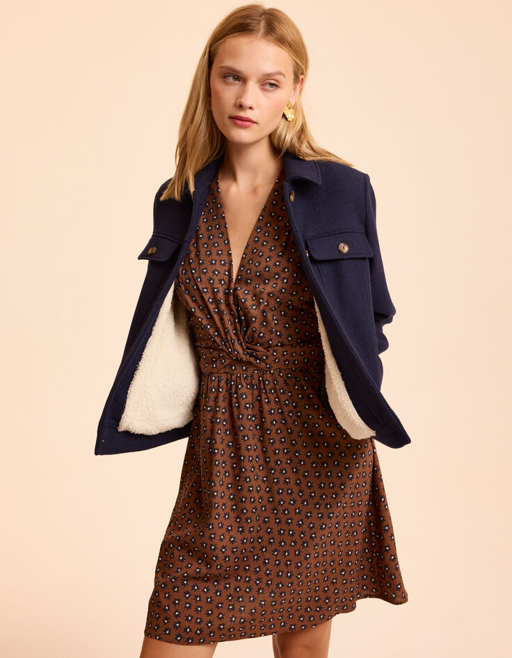 Manteau court marine lainage fourr&eacute; I.Code-8