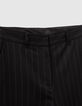 Women’s black high-waist wide-leg pinstripe trousers-4