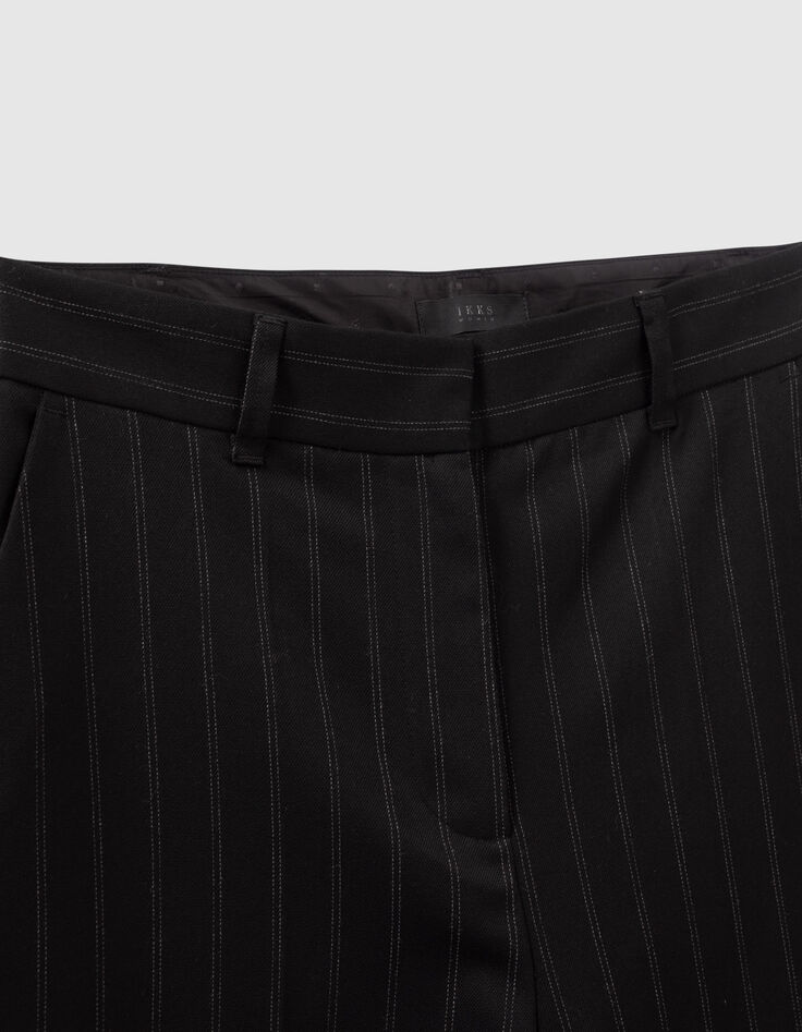 Women’s black high-waist wide-leg pinstripe trousers-4