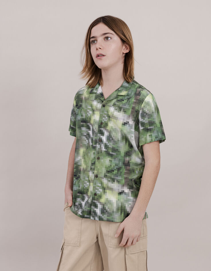 Chemise kaki imprimé camouflage pixellisé garçon-3