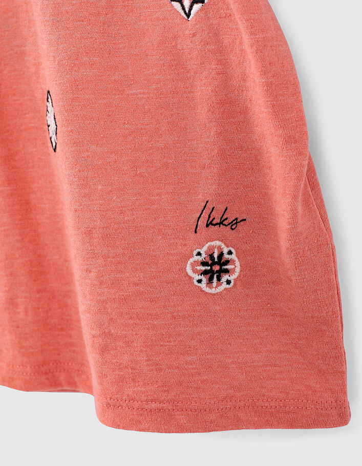 Girls’ dark coral embroidered T-shirt - IKKS