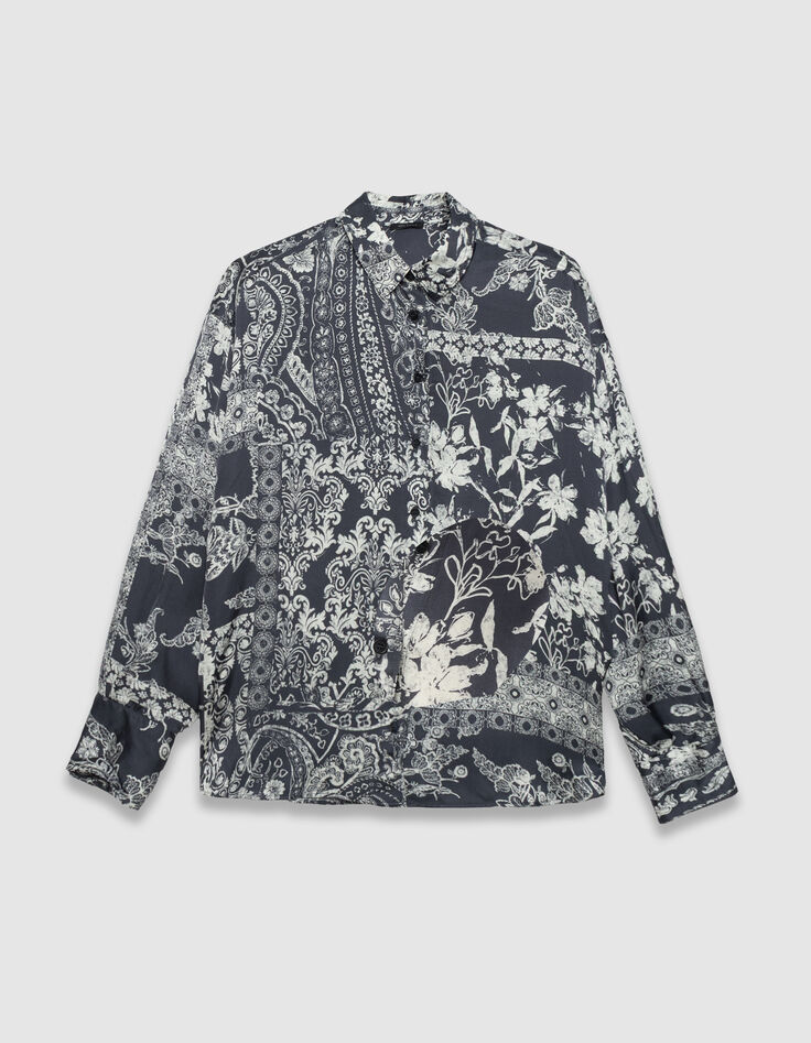 Camisa azul grisáceo satinado estampado pañuelo mujer-5